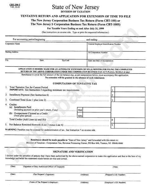 form cbt 200 t|nj form cbt 200 t extension instructions.